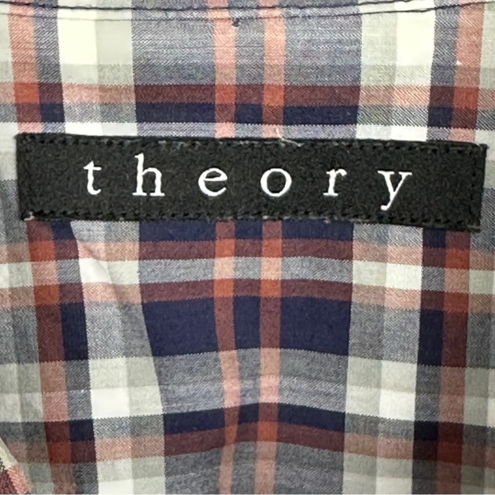 Theory Zack PS A Plaid Blue Button Front Short Sleeve Shirt XL Mens - Picture 5 of 11